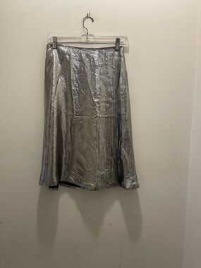 Jil Sander Silk Metallic Foil Silver A-Line Pleat Skirt